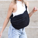 Black London Oversized Canvas Crescent Crossbody Sling