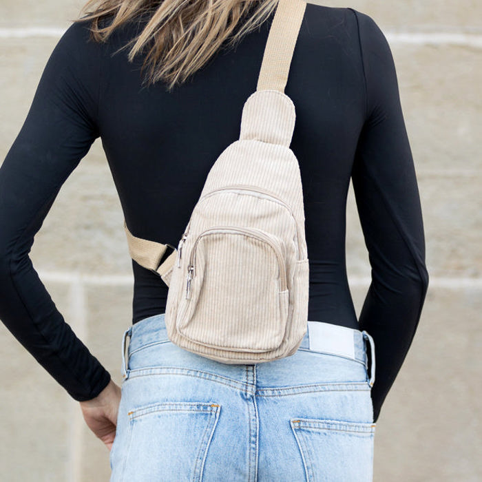 Ingrid Double Zip Corduroy Crossbody Sling