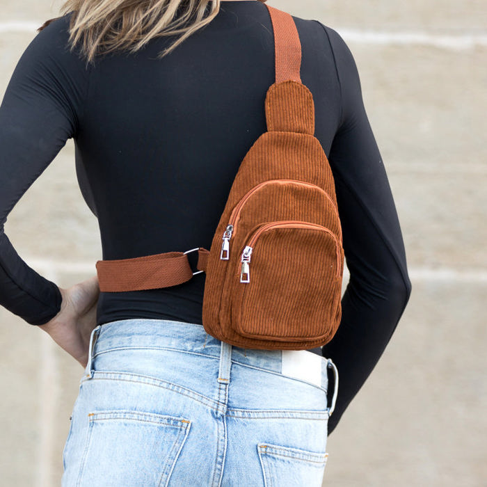 Ingrid Double Zip Corduroy Crossbody Sling