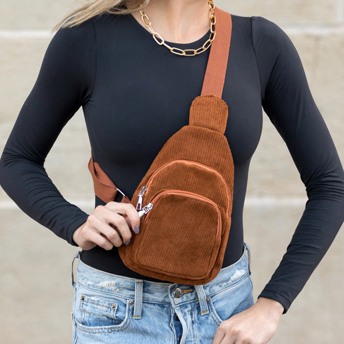 Ingrid Double Zip Corduroy Crossbody Sling