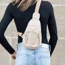 Almond Ingrid Double Zip Corduroy Crossbody Sling