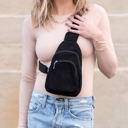 Black Ingrid Double Zip Corduroy Crossbody Sling