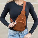 Camel Ingrid Double Zip Corduroy Crossbody Sling