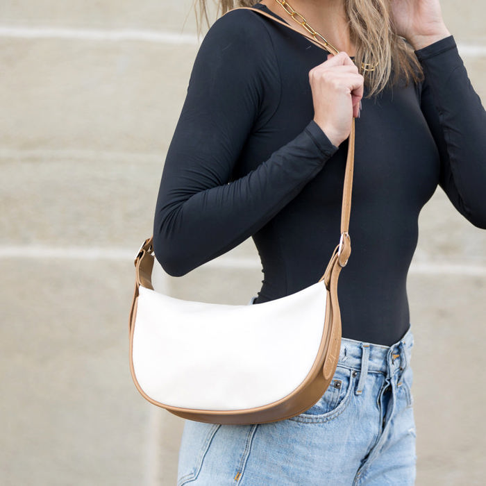 Nadia Colorblock Vegan Leather Crescent Crossbody Sling