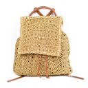 Khaki Woven Straw Backpack
