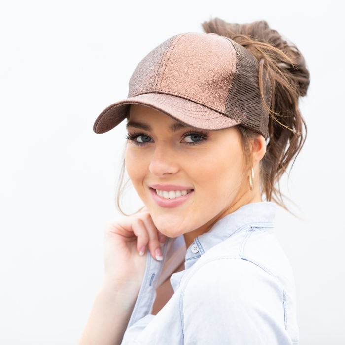 C.C� Glitter Messy Bun  Cap Hat