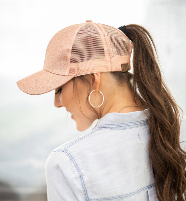C.C� Glitter Messy Bun  Cap Hat