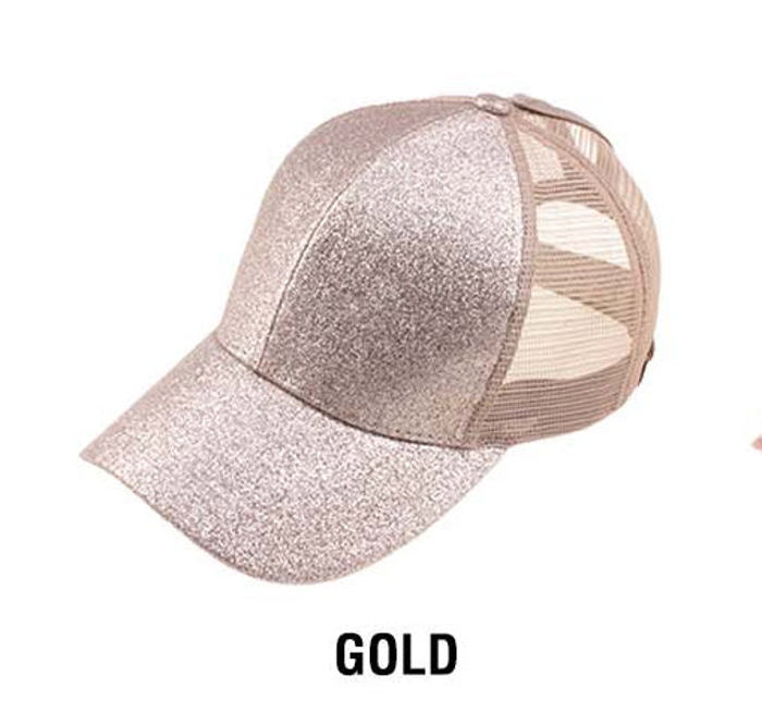 C.C� Glitter Messy Bun  Cap Hat