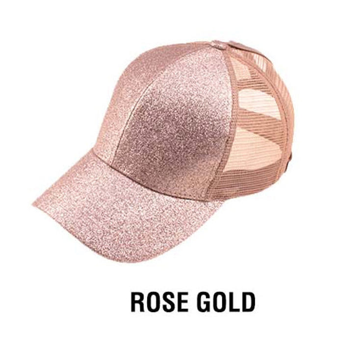 C.C� Glitter Messy Bun  Cap Hat
