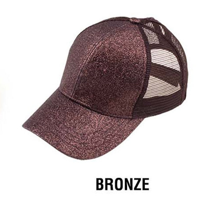 C.C� Glitter Messy Bun  Cap Hat