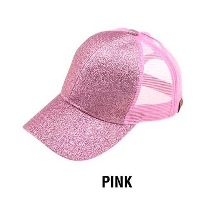 C.C� Glitter Messy Bun  Cap Hat