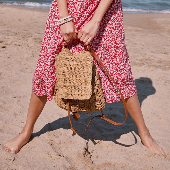 Woven Straw Backpack