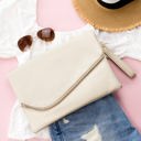 Bone Foldover Envelope Clutch