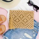 Khaki Macrame Tassel Clutch