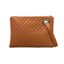 Cognac Quilted Wristlet Clutch