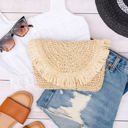 Natural Frayed Fold Over Clutch
