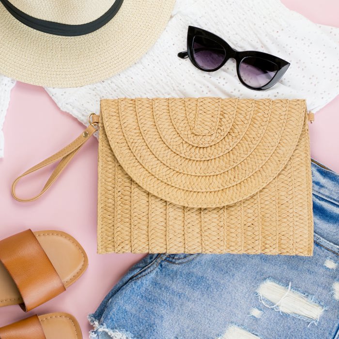 Straw Foldover Convertible Crossbody Clutch