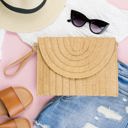  Straw Foldover Convertible Crossbody Clutch