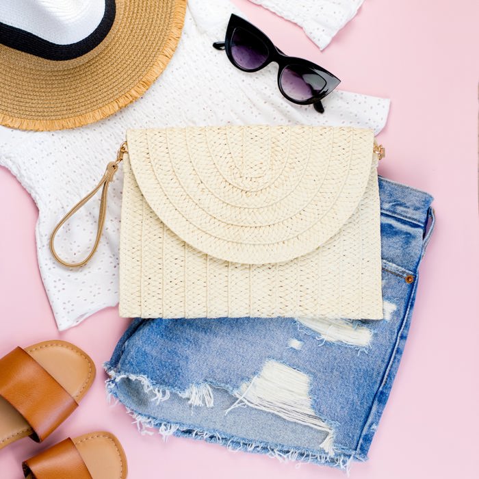Straw Foldover Convertible Crossbody Clutch