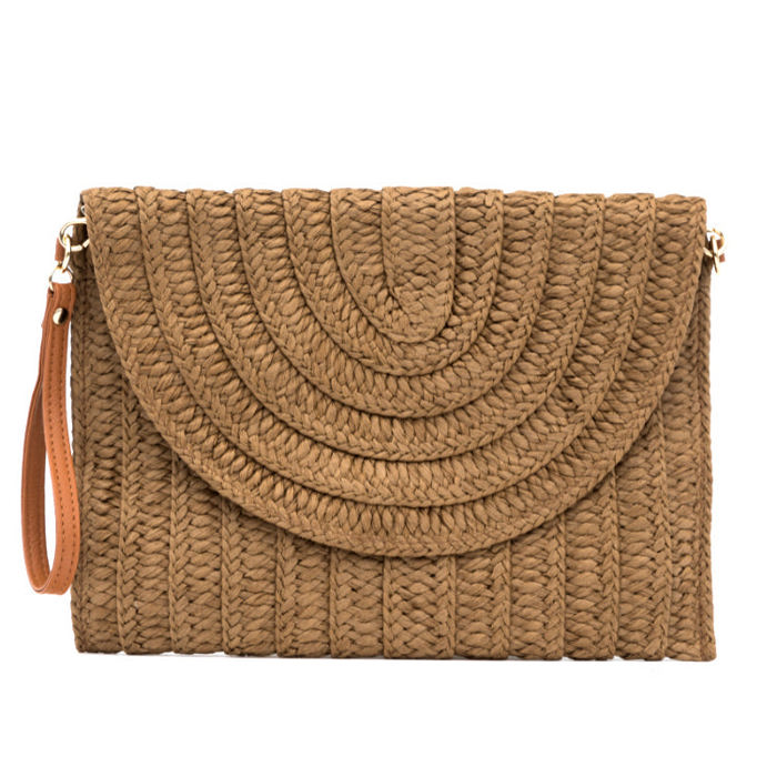 Straw Foldover Convertible Crossbody Clutch