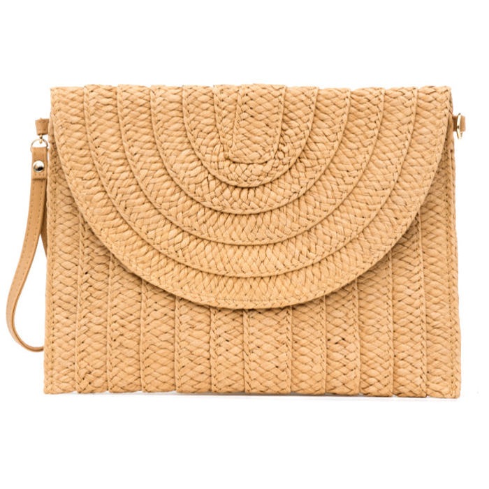 Straw Foldover Convertible Crossbody Clutch