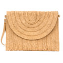 Khaki Straw Foldover Convertible Crossbody Clutch