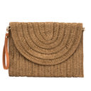 Mocha Straw Foldover Convertible Crossbody Clutch