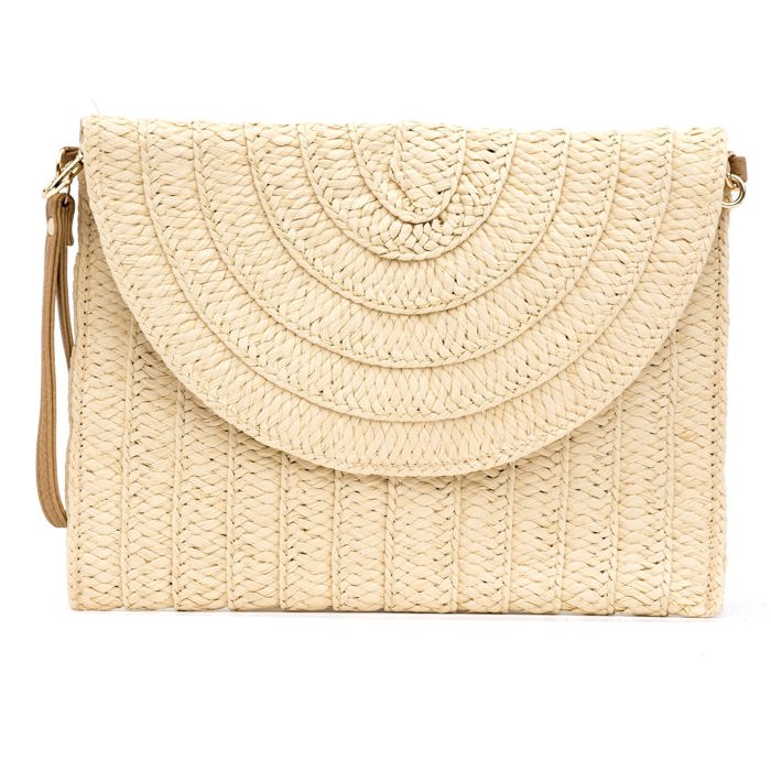 Straw Foldover Convertible Crossbody Clutch