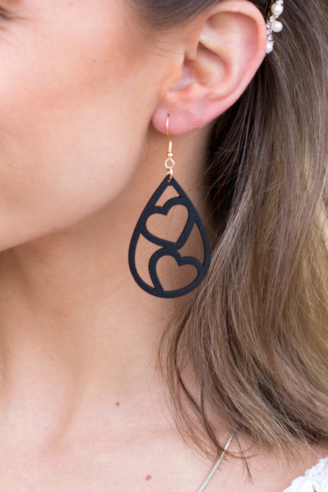 Wooden Heart Teardrop Earrings
