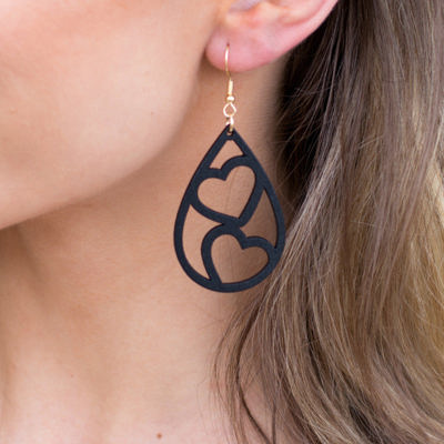 Wooden Heart Teardrop Earrings