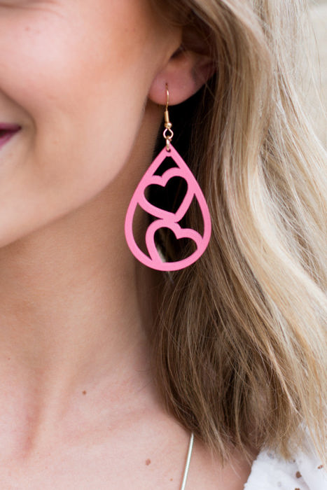 Wooden Heart Teardrop Earrings