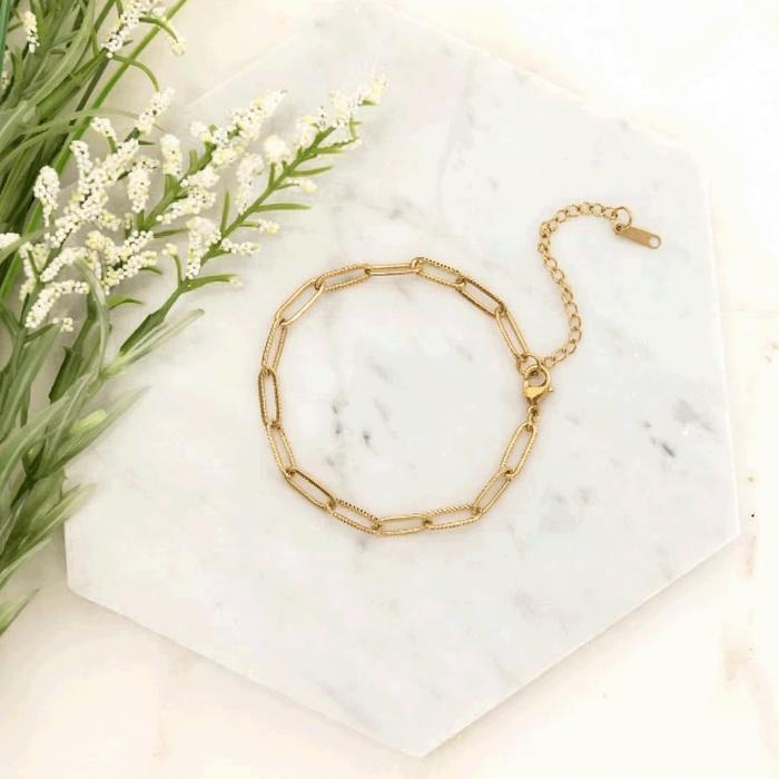 18K STAINLESS STEEL PAPERCLIP BRACELET