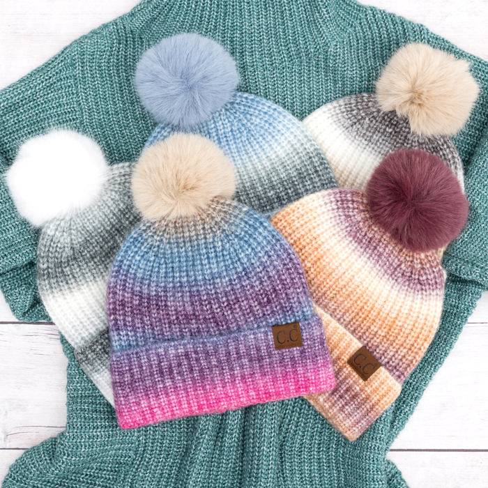 C.C� Ombre Fur Pom Beanie Hat
