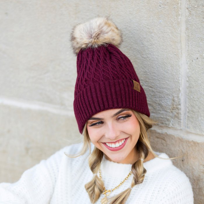 C.C� Honeycomb Pom Beanie Hat