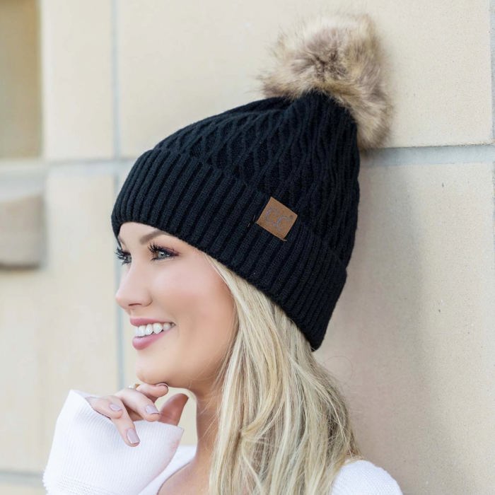 C.C� Honeycomb Pom Beanie Hat