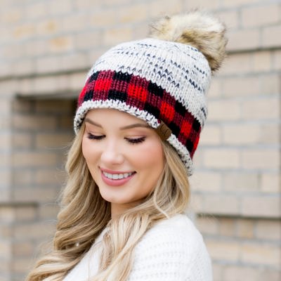C.C� Buffalo Knit Pom Beanie Hat