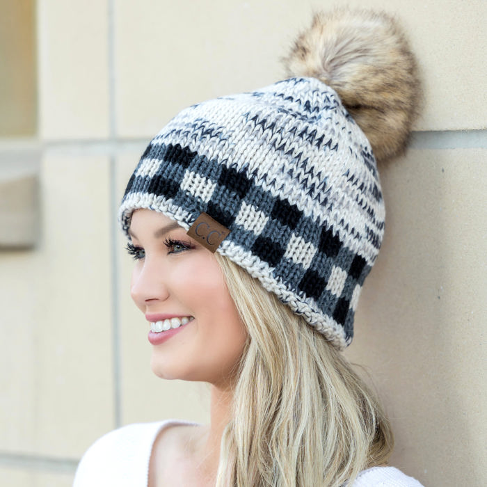 C.C� Buffalo Knit Pom Beanie Hat