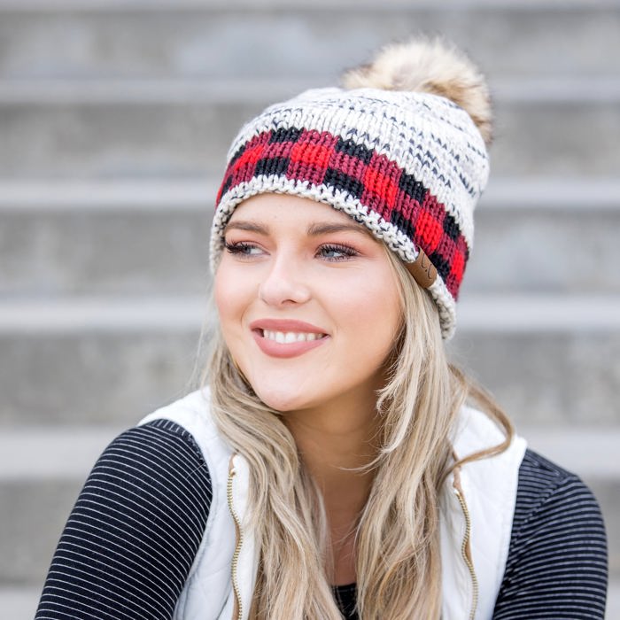 C.C� Buffalo Knit Pom Beanie Hat