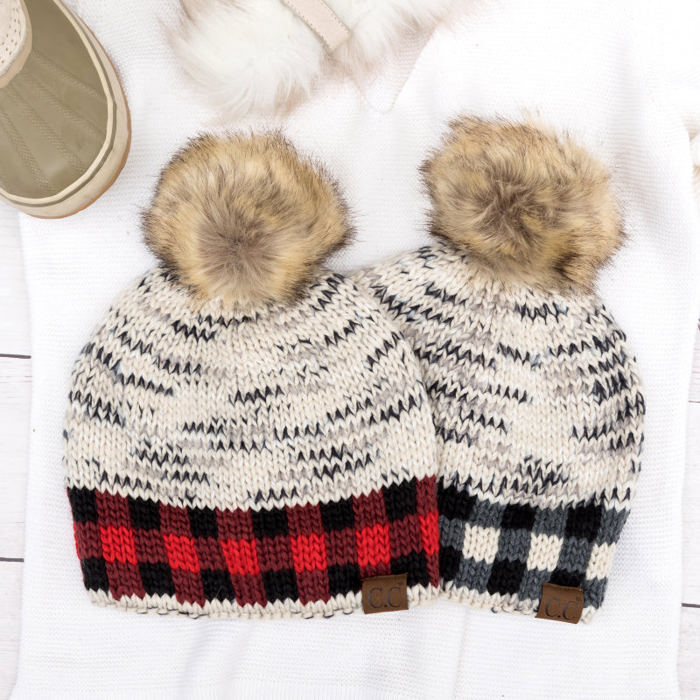 C.C� Buffalo Knit Pom Beanie Hat