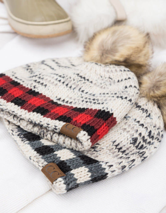 C.C� Buffalo Knit Pom Beanie Hat