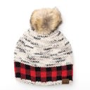 Ivory/red C.C� Buffalo Knit Pom Beanie Hat