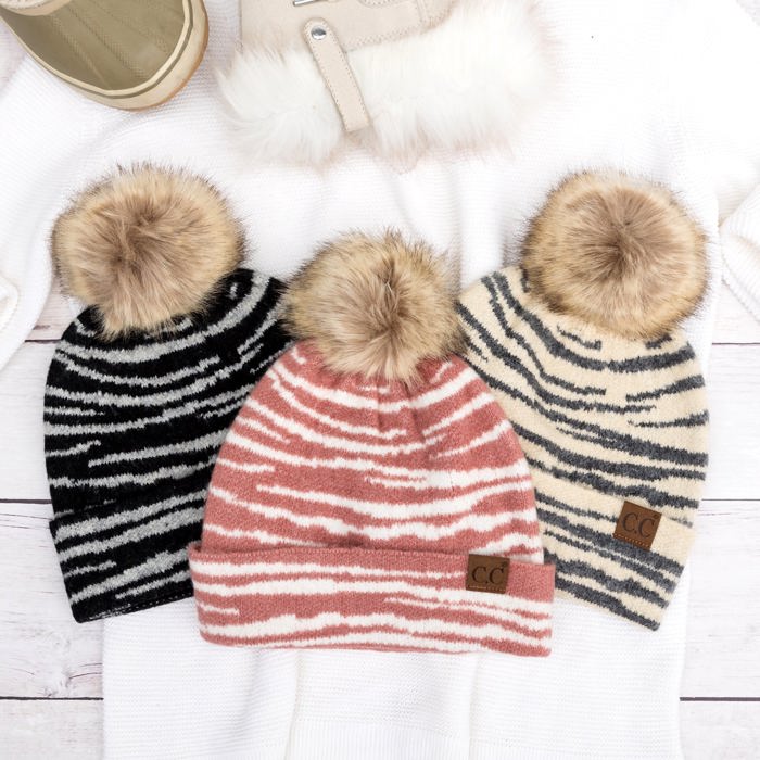 C.C� Zebra Pom Beanie Hat