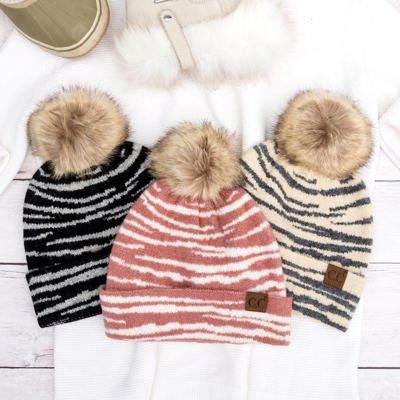 C.C� Zebra Pom Beanie Hat