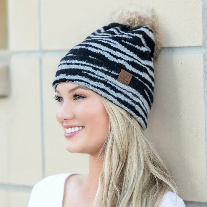 C.C� Zebra Pom Beanie Hat