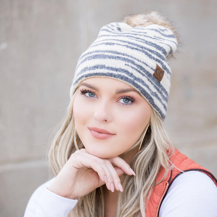 C.C� Zebra Pom Beanie Hat