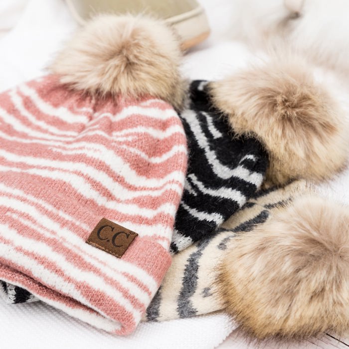 C.C� Zebra Pom Beanie Hat