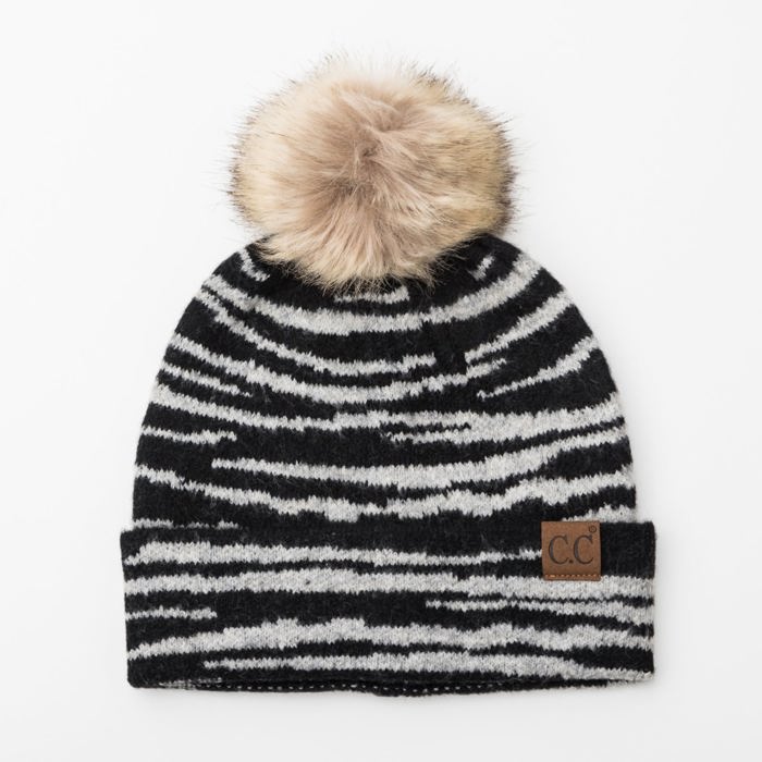 C.C� Zebra Pom Beanie Hat