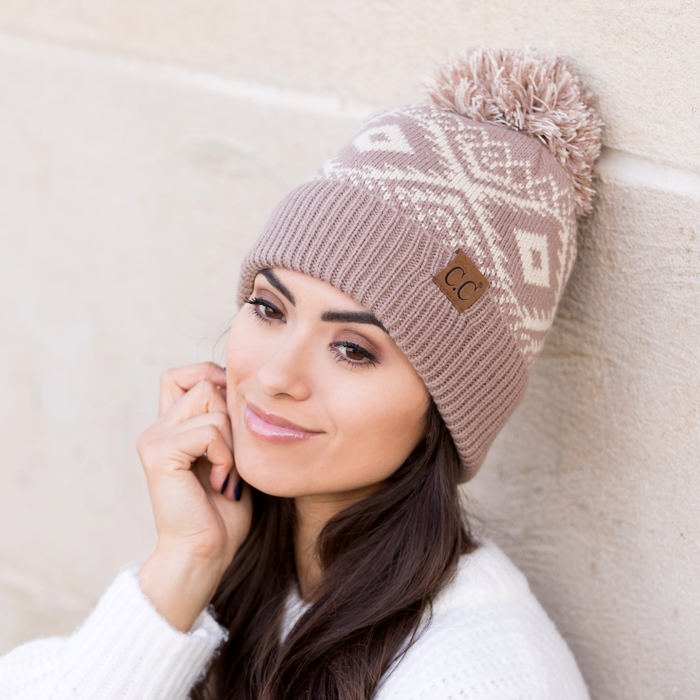 C.C� Aztec Knit Pom Beanie Hat