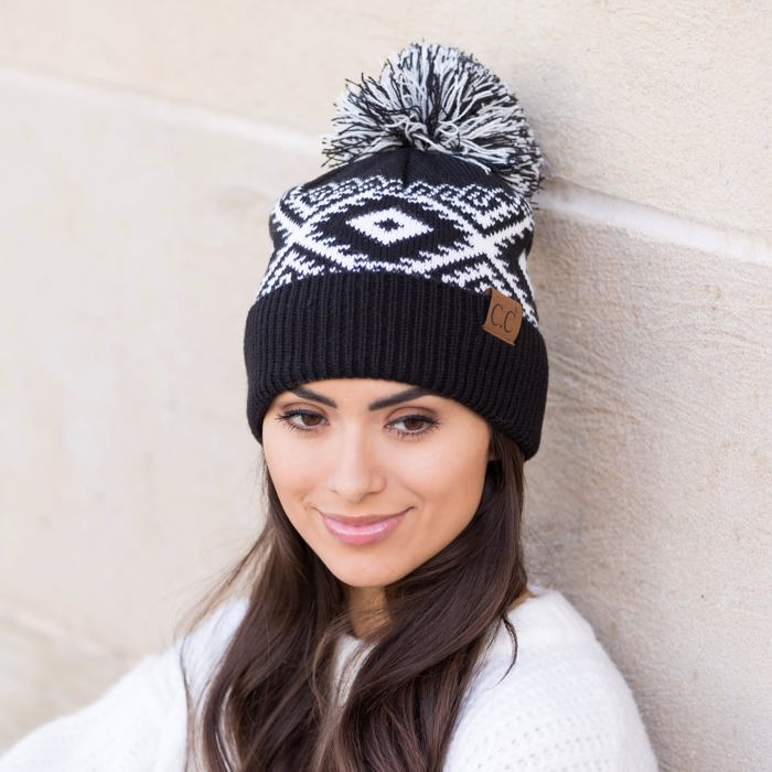 C.C� Aztec Knit Pom Beanie Hat
