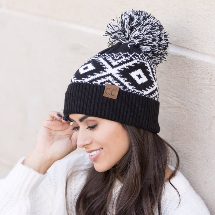 C.C� Aztec Knit Pom Beanie Hat